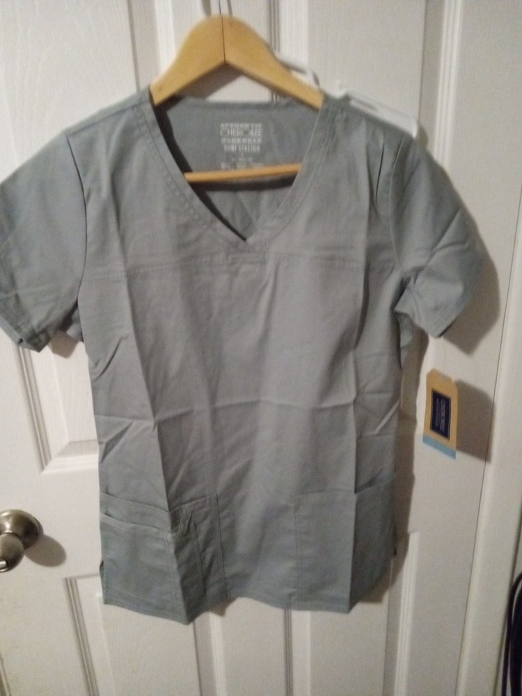 Cherokee Workwear Core Stretch Scrub Top XS Gray NWT