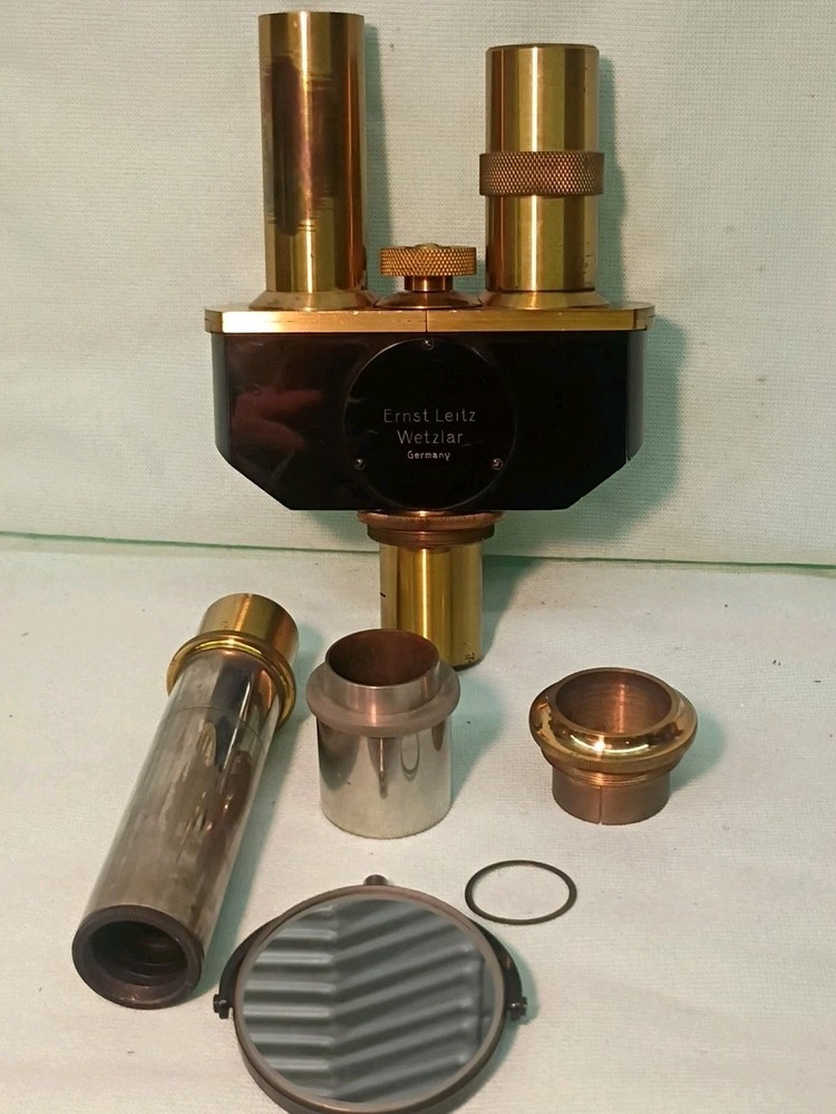 Vtg 1925 Ernst Leitz Wetzlar Microscope both Binocular & Single & Case & Optics