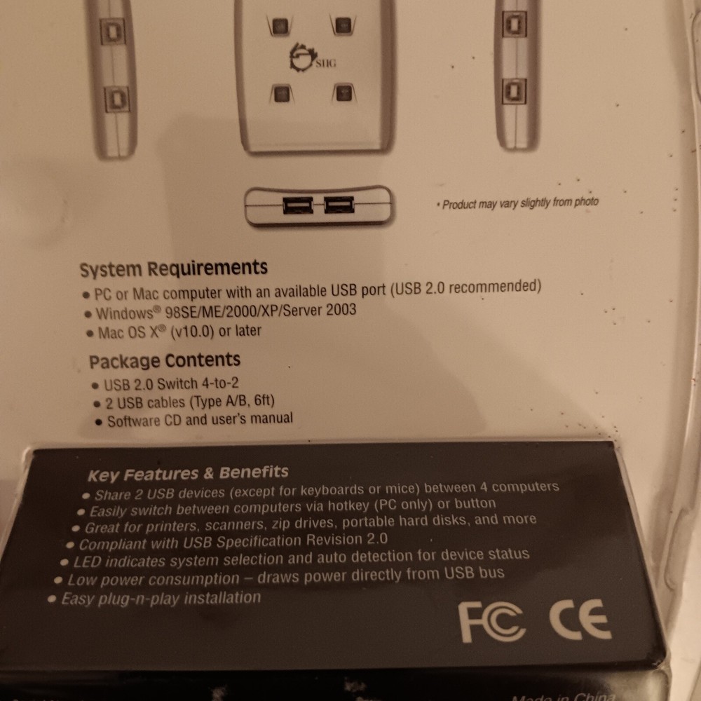 SIIG USB 2.0 Switch 4 To 2 Share 2 Hi-Speed USB Devices Between 4 Computers