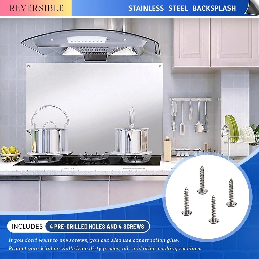 Kitchen Backsplash Stainless Steel Stove Back Wall Protector Panel Guard Board