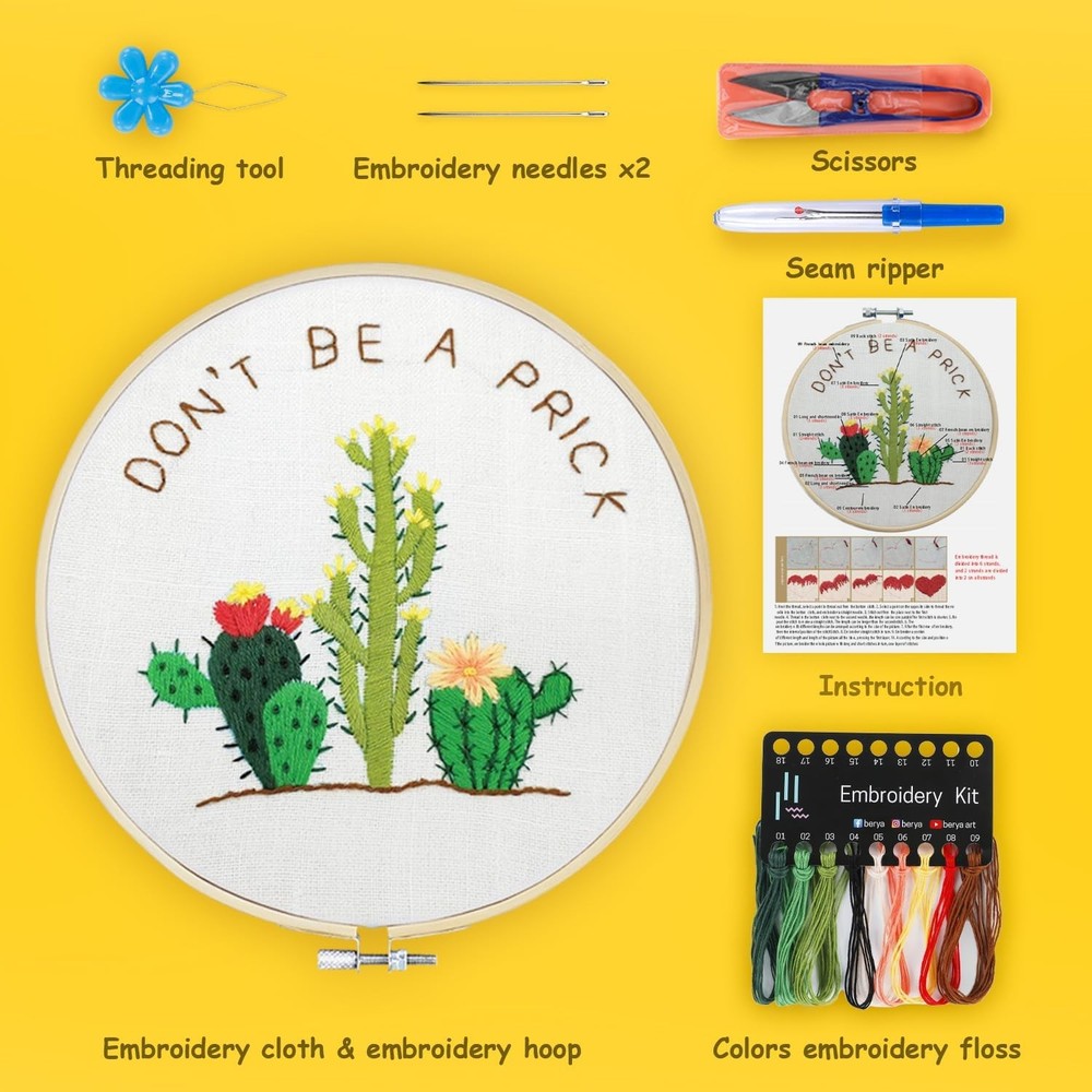 BERYA Cactus Embroidery Kit Including Video Step by Step Instructions Embroidery