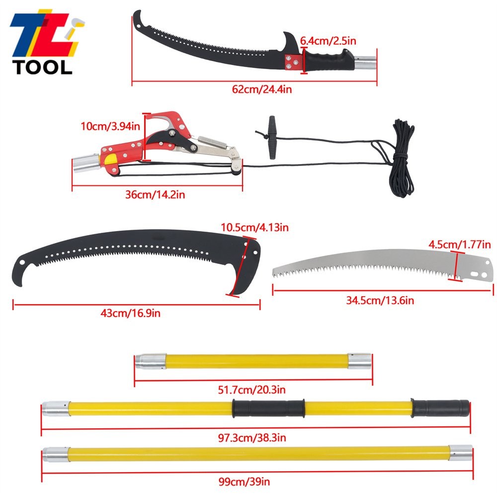 Tree Pole Pruner Durable Tree Trimmers Handle Manual Branches Yellow 30 Feet