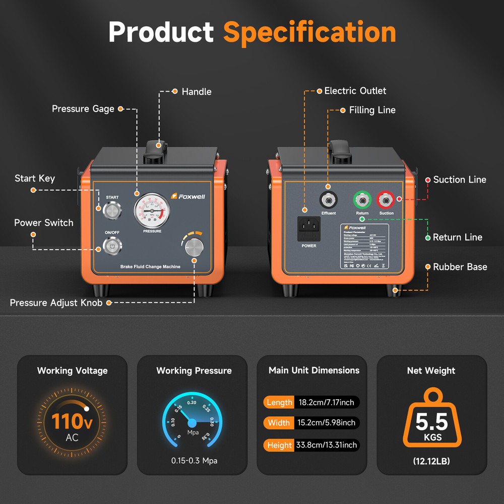 FOXWELL RT1000 Automatic Brake Bleeder Kit Dual Pulse Power Brake Fluid Machine