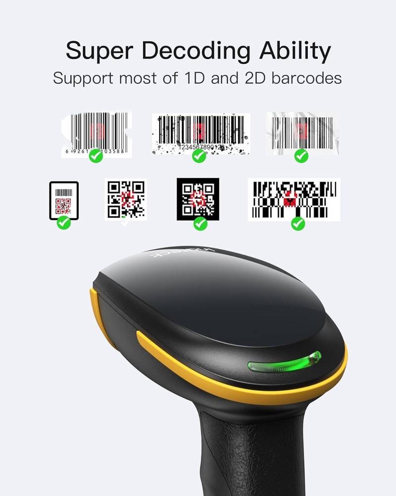 Inateck 2D Barcode Scanner, Wireless QR Code Scanner, Handheld Scanner APP SDK