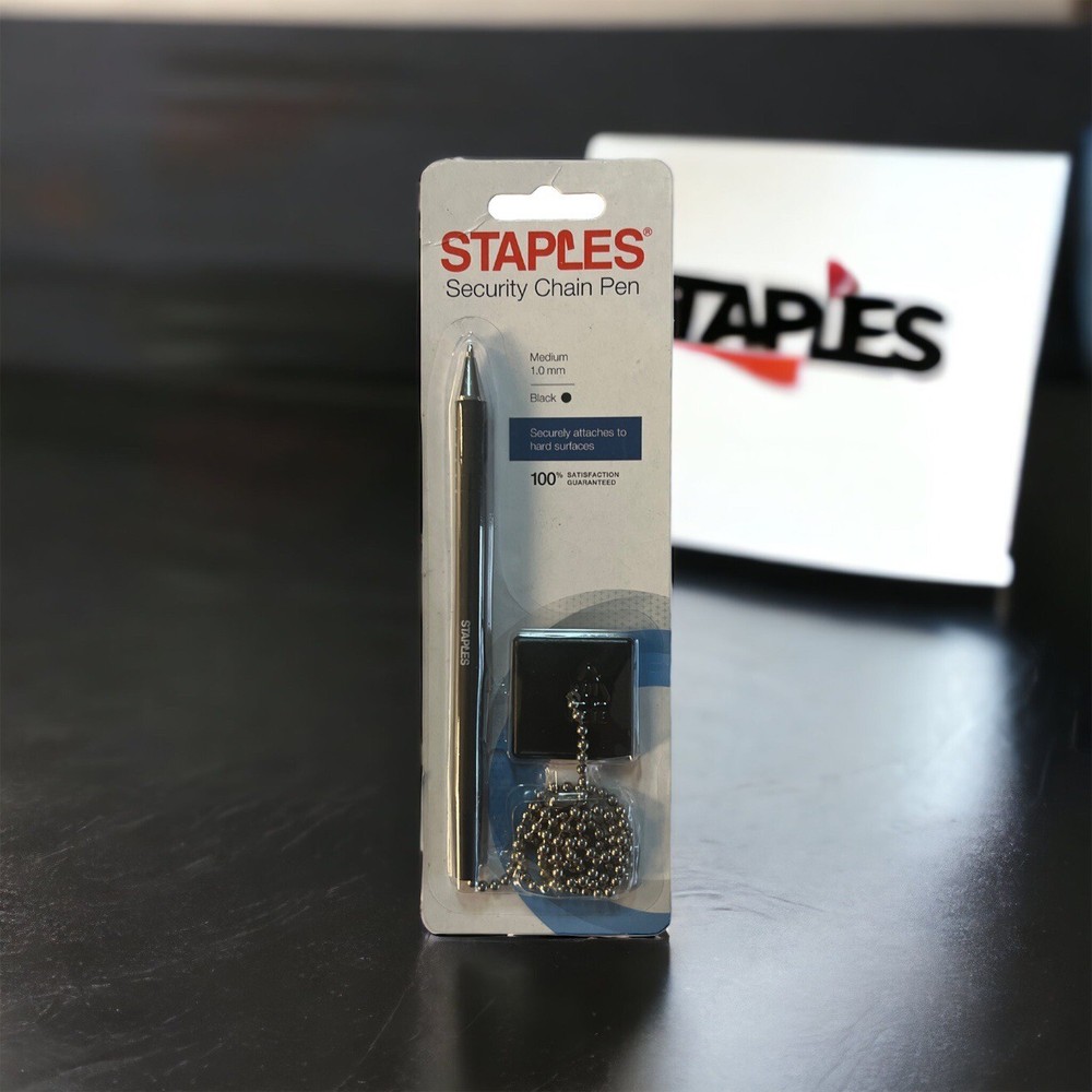 Staples Security Chain Pen Medium 1.0 mm Black Brand New