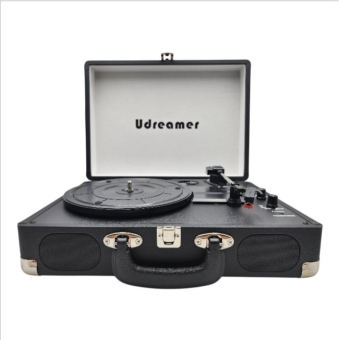 Udreamer Bluetooth Record Player Turntable 3-Speed Suitcase Black Tested NOB