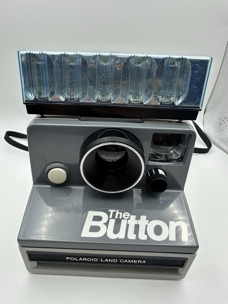 Vintage Polaroid Land Camera “The Button”, Strap, Case, Flash Bar “Untested”