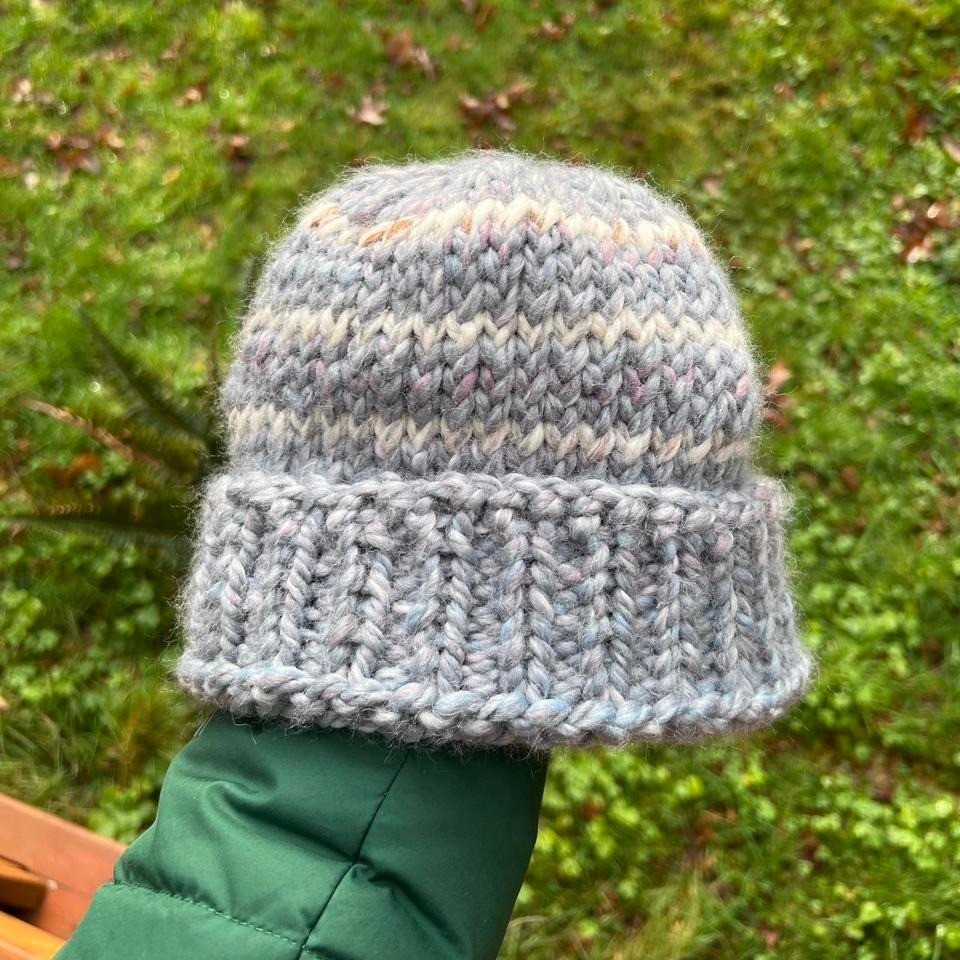 Hand Knit Light Blue Chunky Beanie
