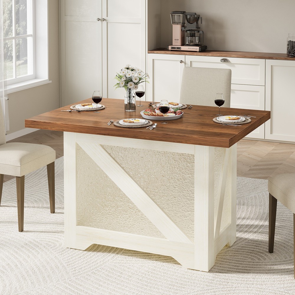 47 Inch Farmhouse Dining Table for 4, Rectangular, Translucent Acrylic X-Base,