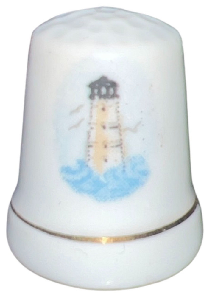 Vintage Thimble Porcelain Fine Bone Happy Lighthouse with Water Splashing