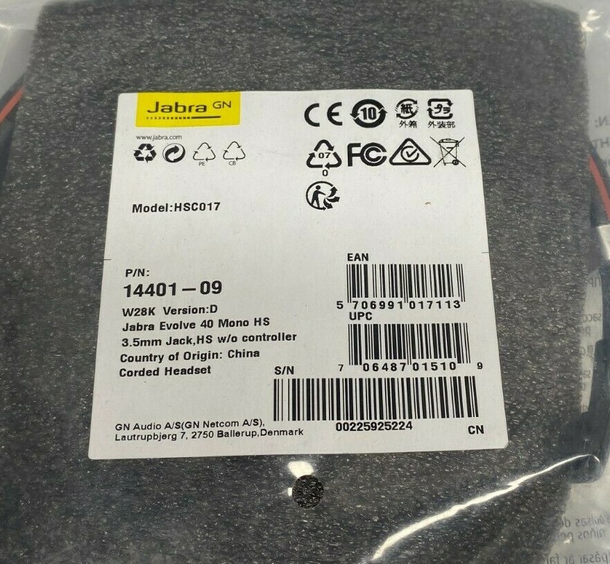 Jabra Evolve 40 Mono Headset - HSC017 - Black