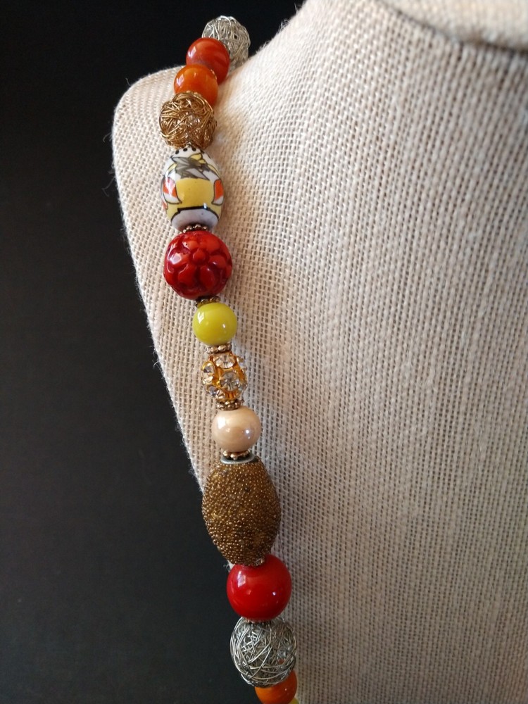 Necklace Hand Beaded In Fall Colors