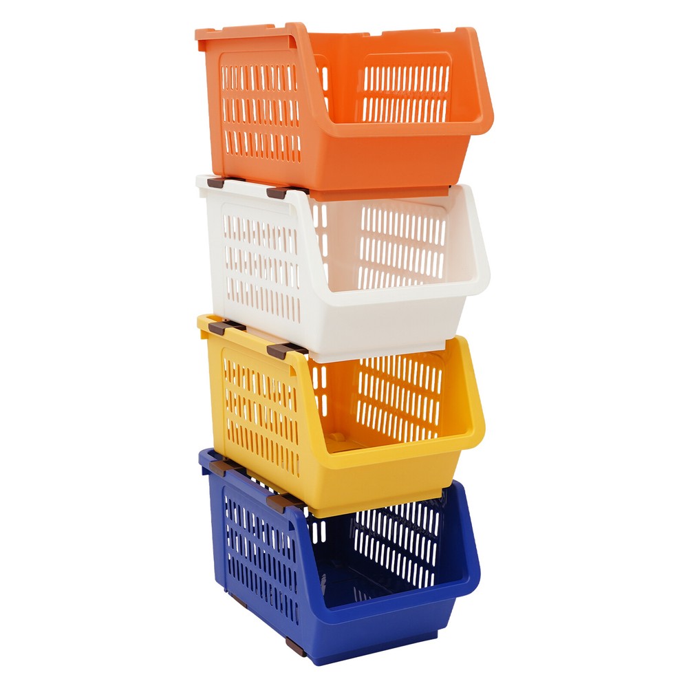4 PCS Stacking Storage Baskets Stackable Organizer Baskets Modern Storage Bins