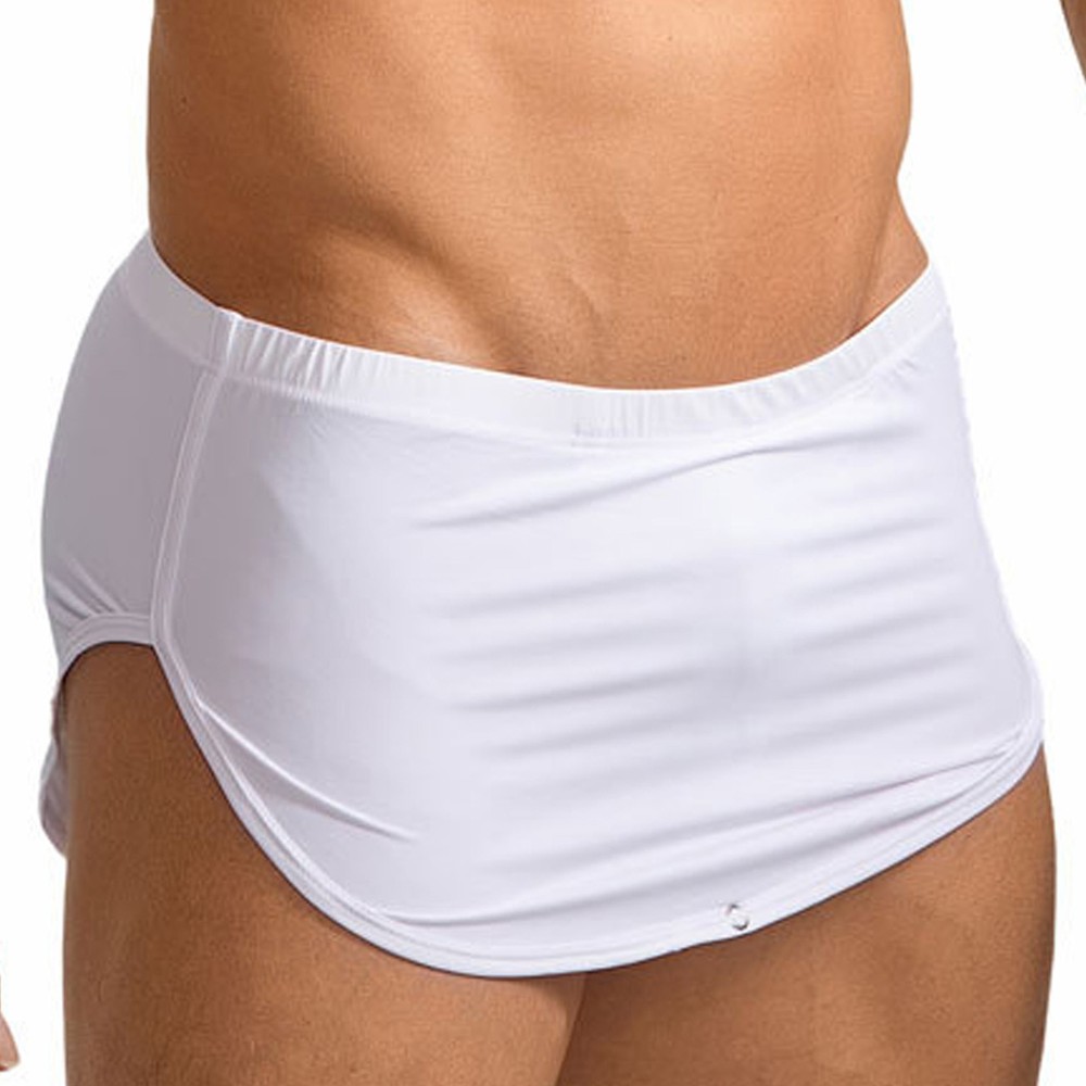 Men Athletic Boxer Shorts Sides Split Press Button Crotch Briefs Running Cycling