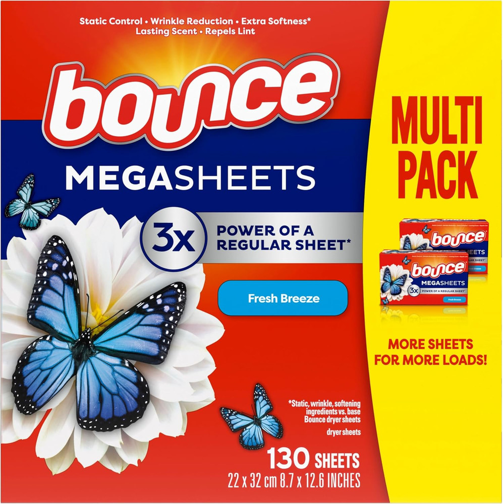 Mega Dryer Sheets, Fresh Breeze, 130 Count (Packaging May Vary)