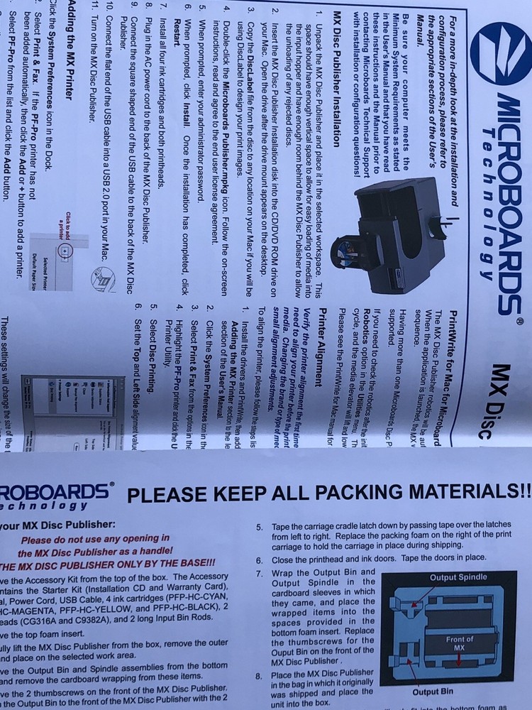 MX-1 Disc Publisher Microboards Technology