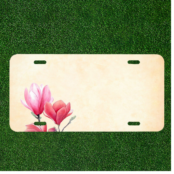 Custom Personalized License Plate Auto Tag With Two Flowers Add Names