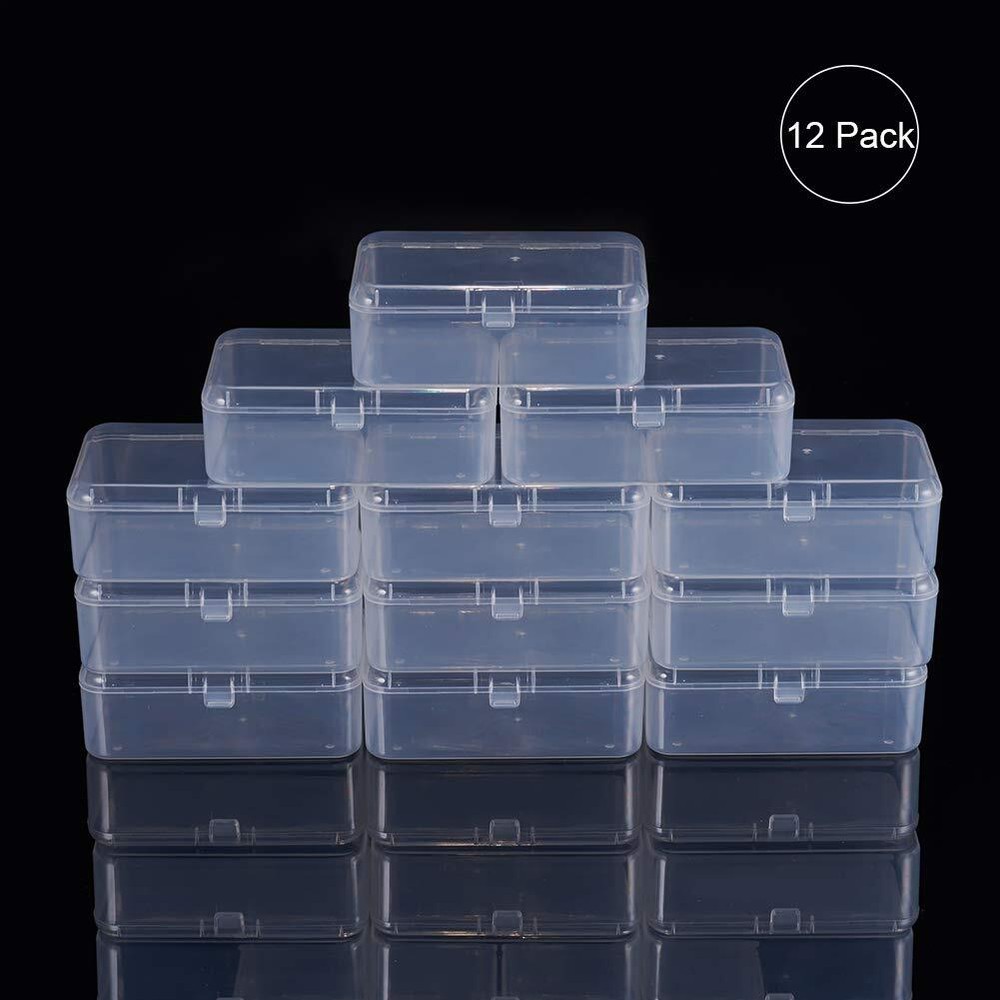 BENECREAT 12 Pack 3.5x2.4x1.2 Inches Rectangular Clear Plastic Bead Storage B...