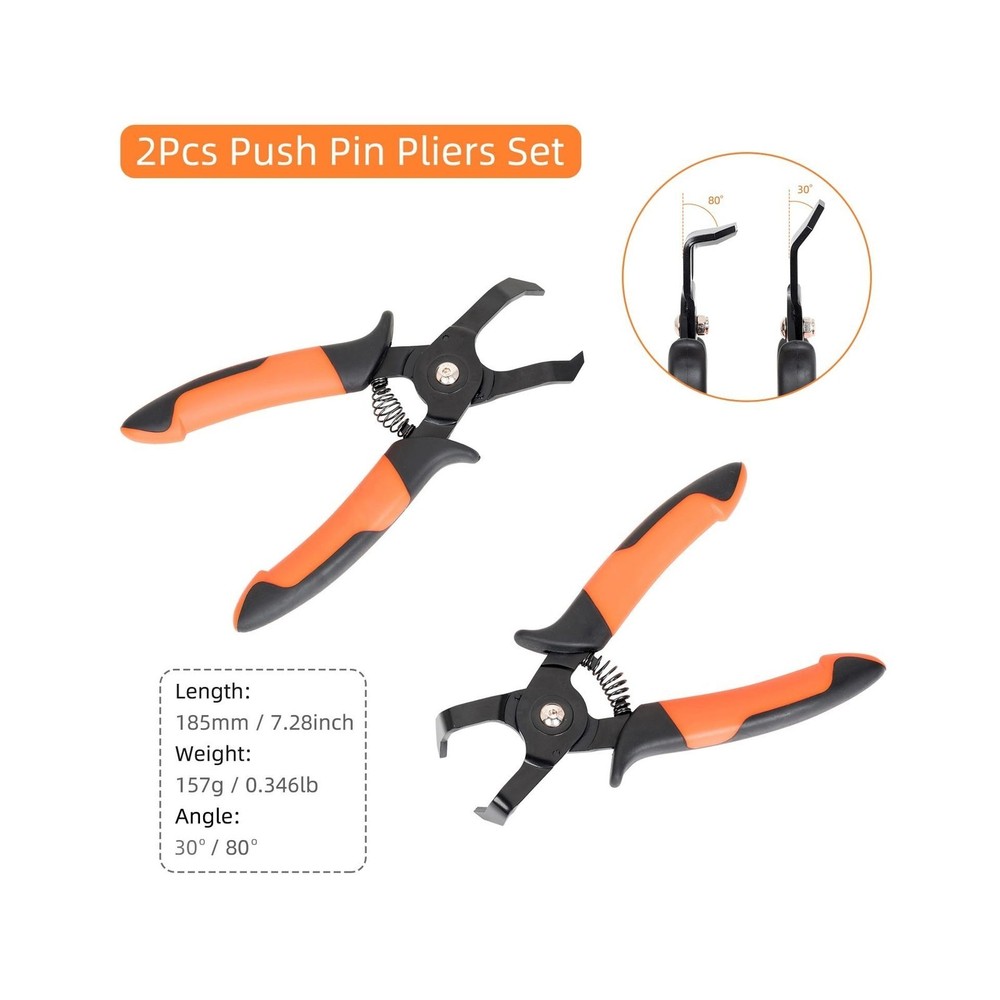 Push Pin Pliers Set 2Pc - 30掳 & 80掳 - Auto Panel Clip Removal Tool