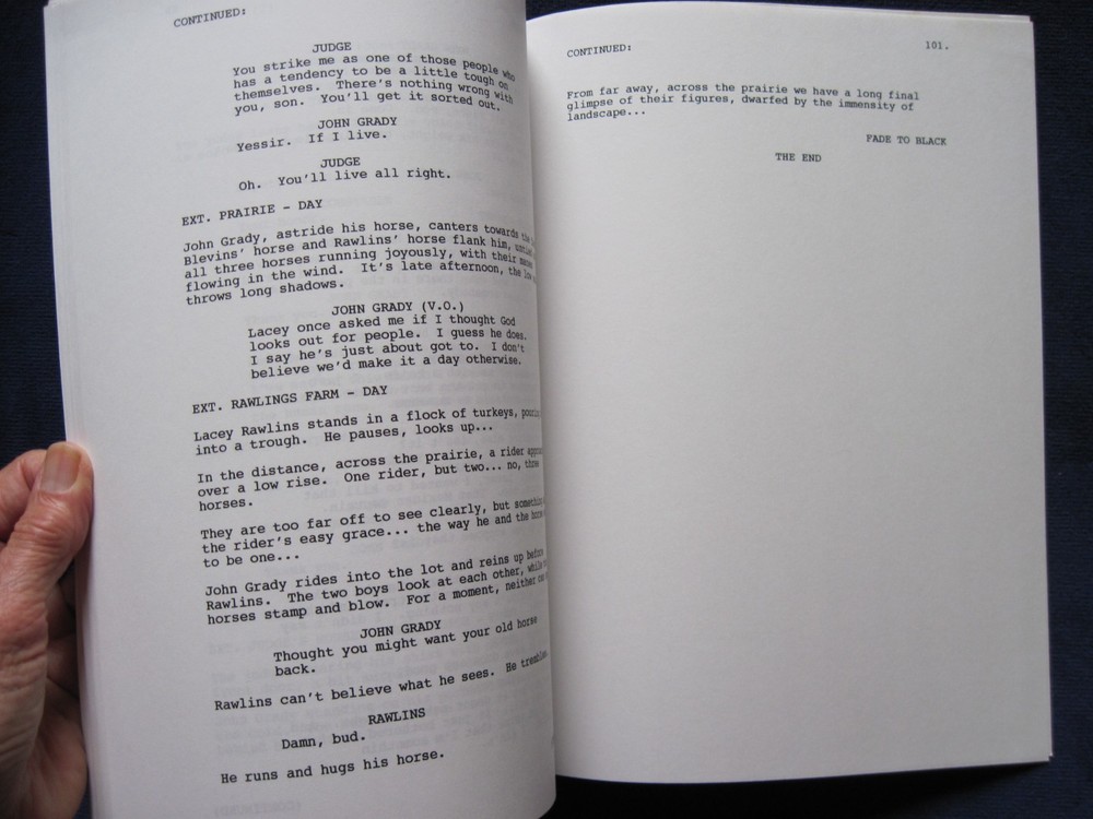 ALL THE PRETTY HORSES SCRIPT BASED ON CORMAC MCCARTHY NOVEL, OSCAR CONSIDERATION