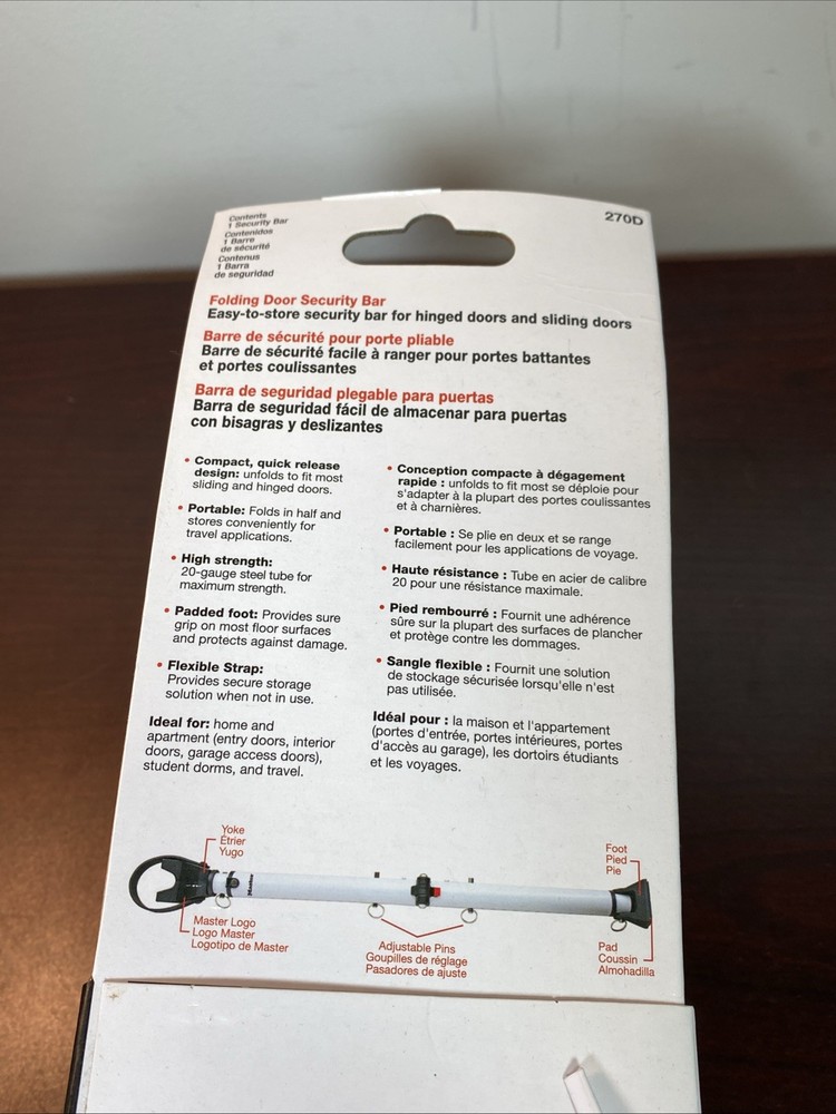 BRAND NEW Master Lock 265D Adjustable Dual Function Folding Door Security Bar