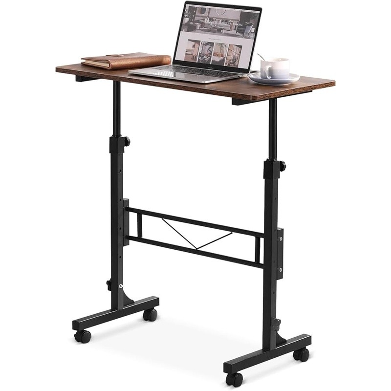 Adjustable Height Mobile Standing Desk W/ Wheels Compact Ergonomic Rolling Desk