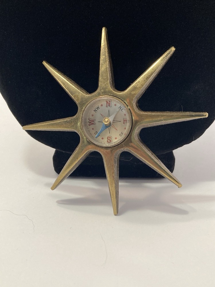 sunburst solid brass vintage compass