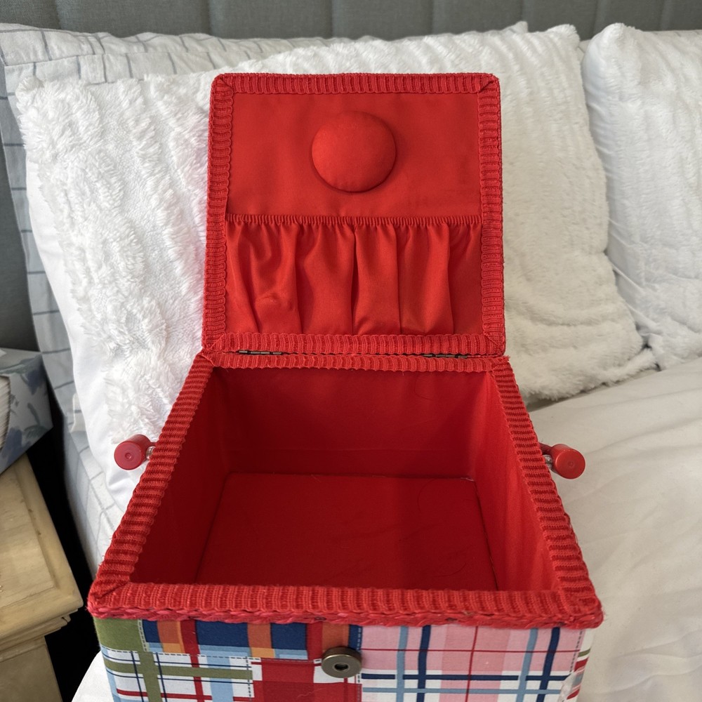 Sewing Basket , Multicolor Fabric Design, Pocket storage Inside, 9x9x4