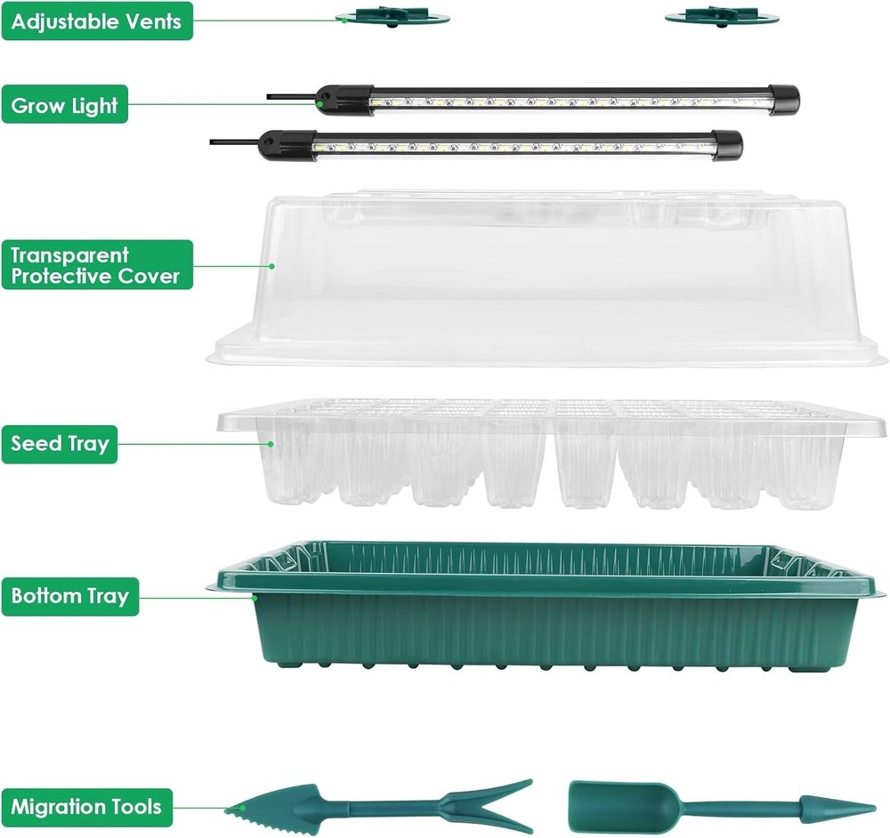 Durable Seed Starter Kit with 80 Cells, Grow Light & Efficient Drainage System