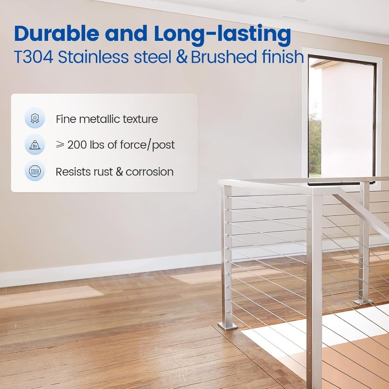 Corner Cable Railing Post T-drilled One-Post Corner Solution Surface Mount