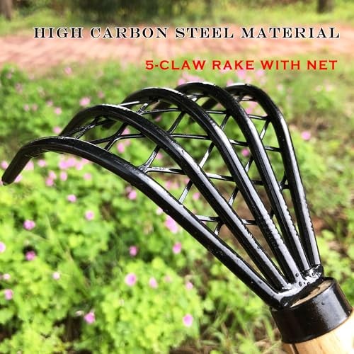 Garden Rake 5-Claw Landscape Dethatcher Thatching Beach Combing Rake for brown