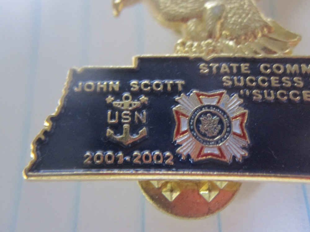 USN 2001-2002 JOHN SCOTT State Commander TENNESSEE Eagle Pin Pinback