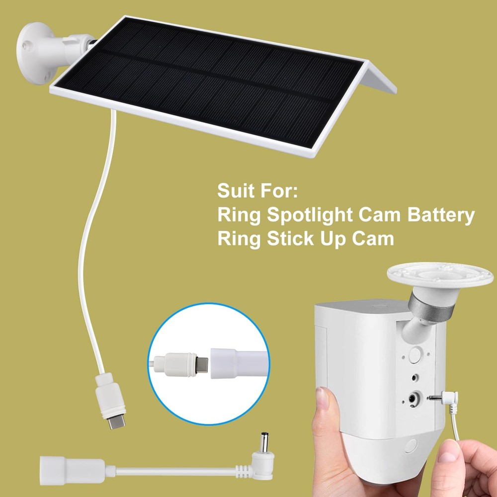Solar Panel for Security Camera compatible with Ring Spotlight Cam White