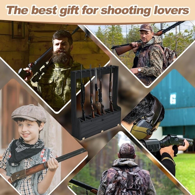 Solid Pine Gun Rack Display 10 Rifles W/ Storage Locker & Easy Assembly New