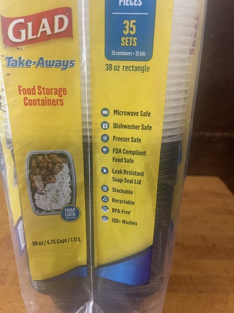 Glad Take-Aways 38 oz Rectangular Storage Containers 35 Sets Snap Lid BPA-Free