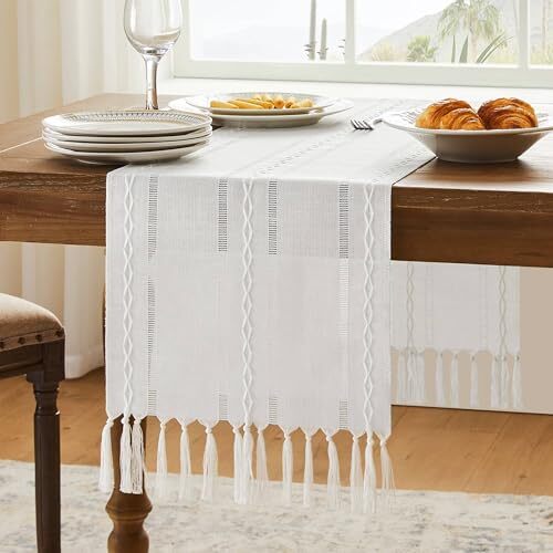 Christmas White Table Runner, White 13x48 48" x 13" (Runner) Hemstitch White