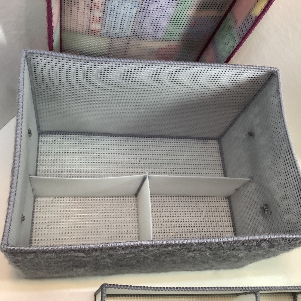 Vintage Compleated Handmade Large Plastic Canvas Sewing Basket Patchwork Motief