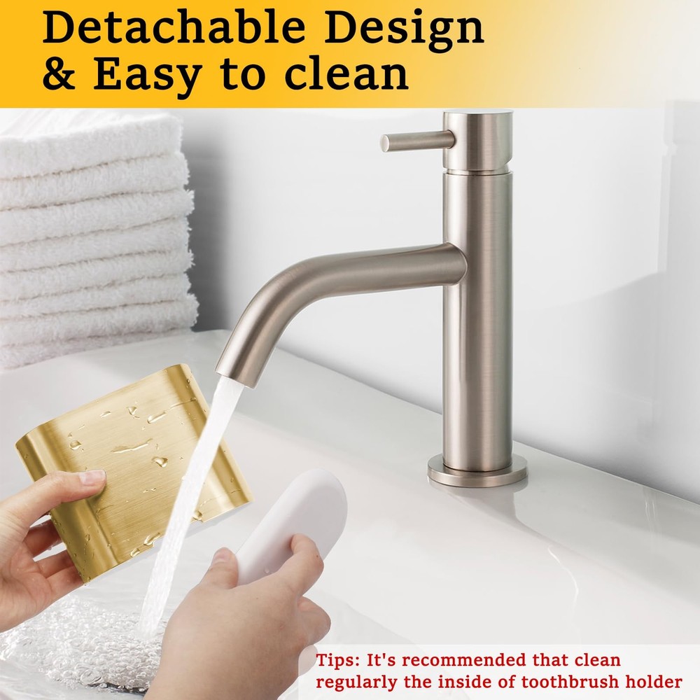 Chintu Toothbrush and Toothpaste Holder with Divider for Bathroom Gold