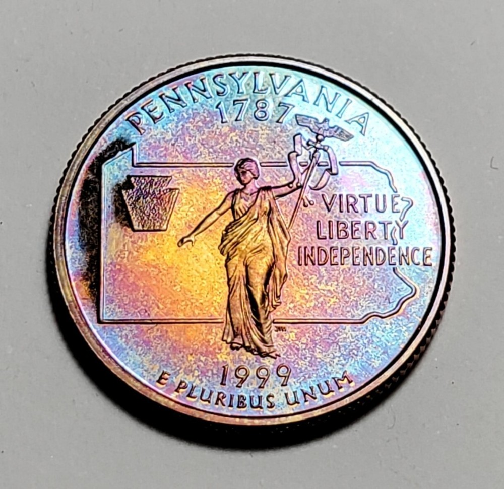 TONED 1999 S PENNSYLVANIA STATE QUARTER CLAD PROOF UNC #C1475