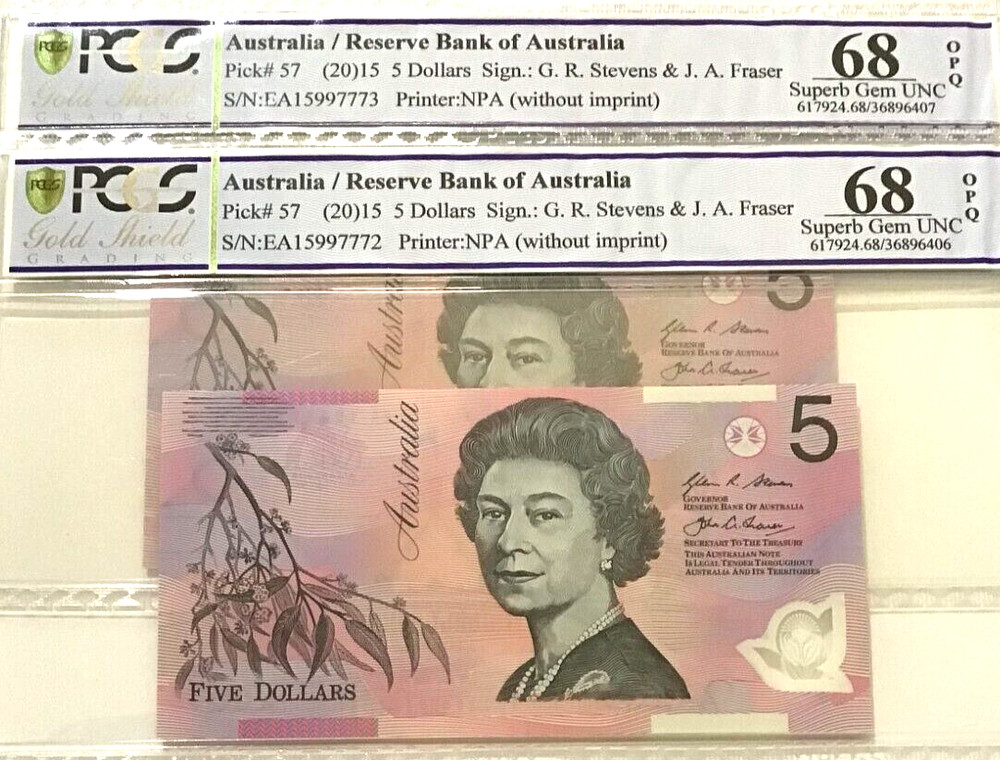 2015 Last Prefix $5 EA15997772 - 7773 PCGS 68 (RARER Notes) Perfect