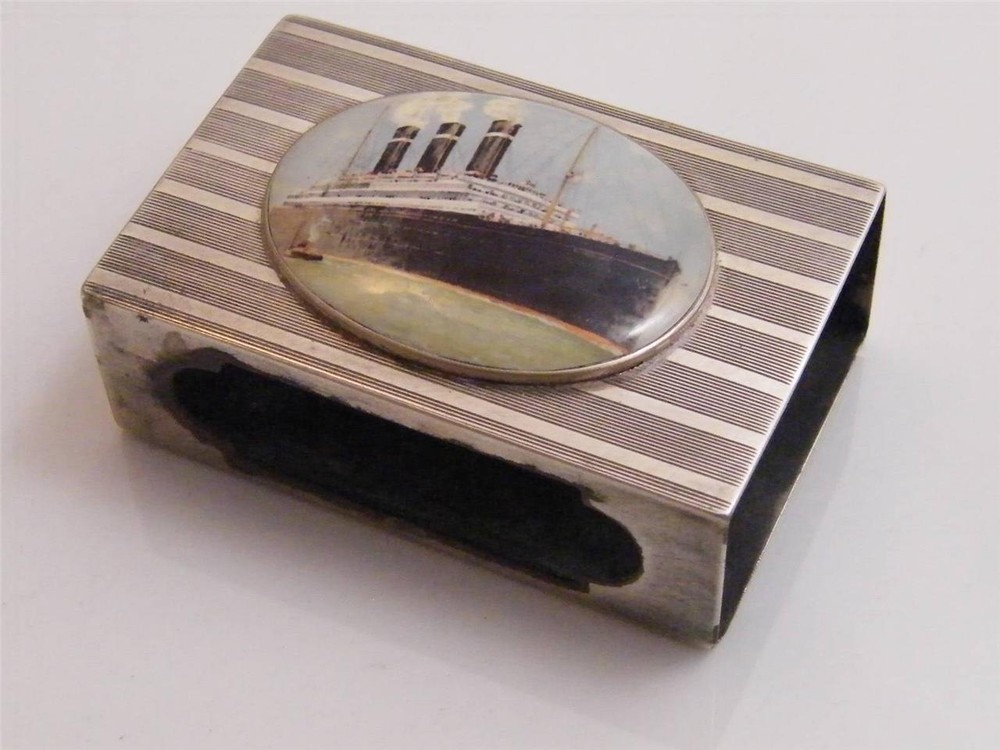 1912 HM SILVER ENAMEL MATCH BOX HOLDER – PASSENGER SHIP