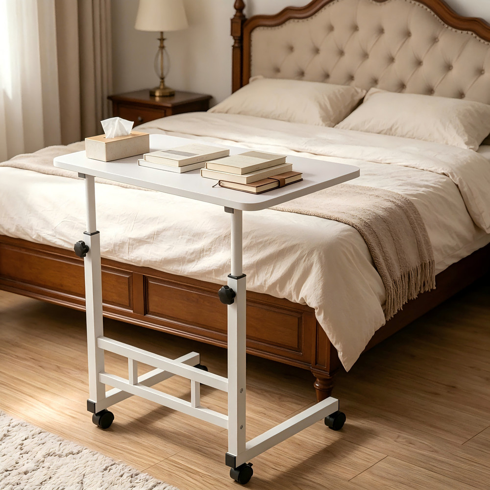 1-Layer Portable Rolling Standing Desk Adjustable Height Storage Shelves WHITE