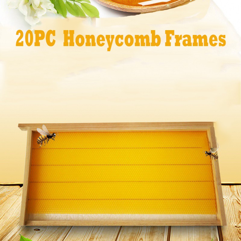 20 Assembled Beehive Frames, Coated Beeswax Foundations For Beekeeping