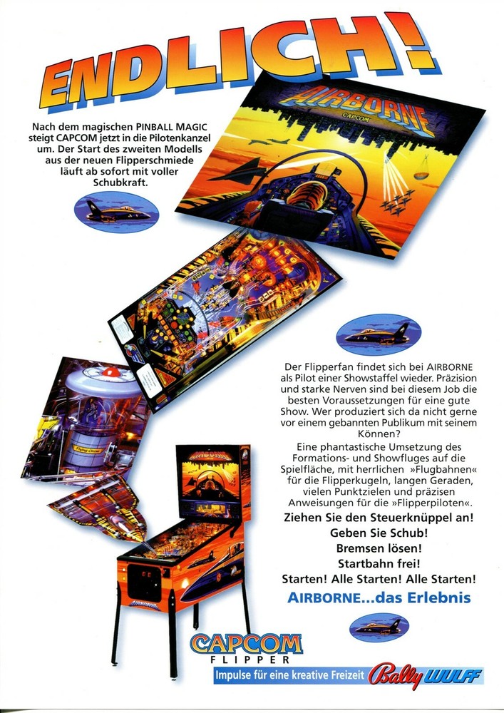 Airborne Capcom German Pinball Flyer / Brochure / Ad