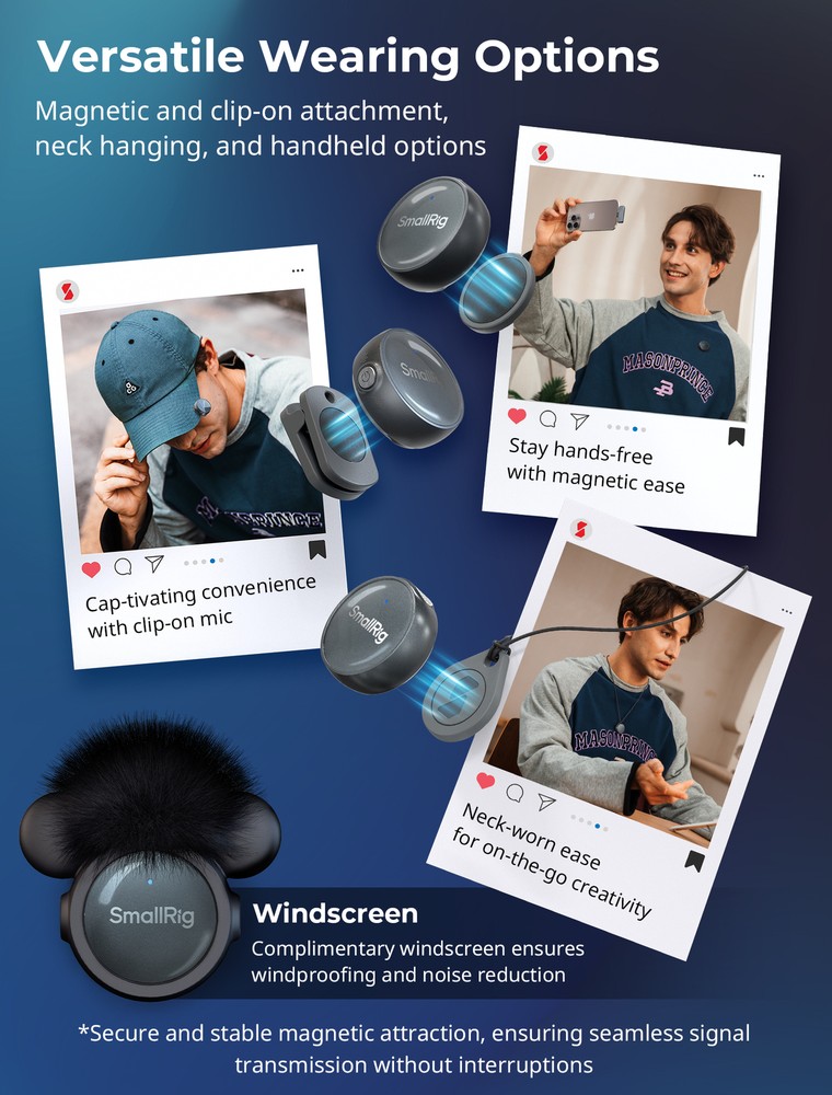 SmallRig S60 Wireless Lavalier Microphone Mic with USB C for iPhone for Android