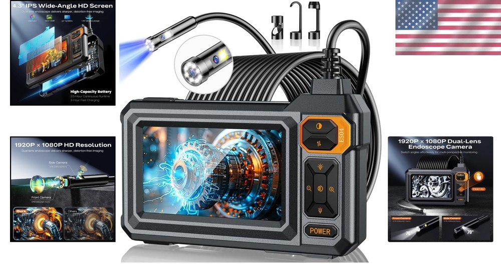 Borescope Dual Lens Endoscope Camera with Light, 4