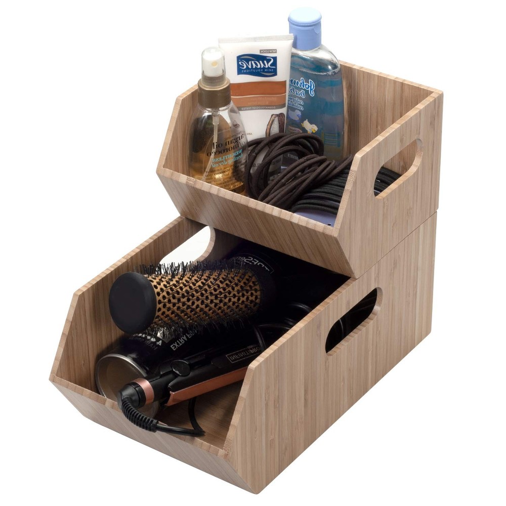 Bamboo Storage Bins for Bathroom Cabinet Organizer, 2 PC Stackable Set, Holds...