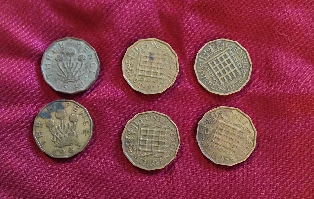 6  British Threepenny Bit Coins