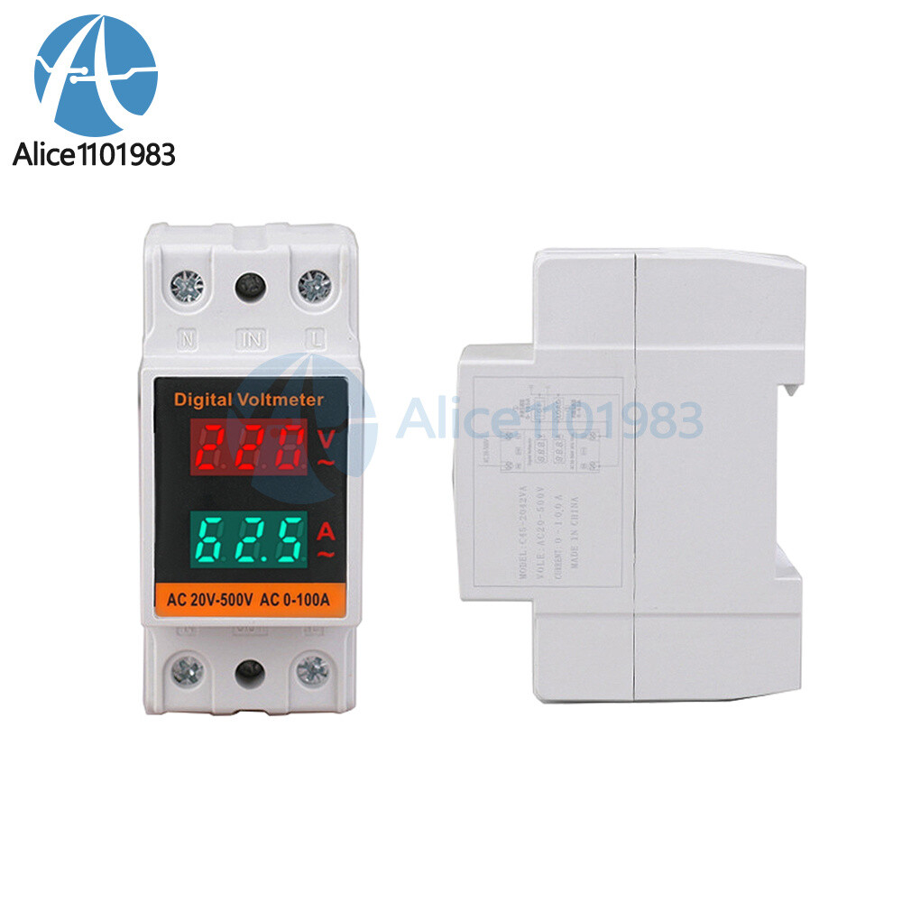 AC 50-500V 100A Din Rail Single-phase Digital Voltage LCD Voltage Current Meter