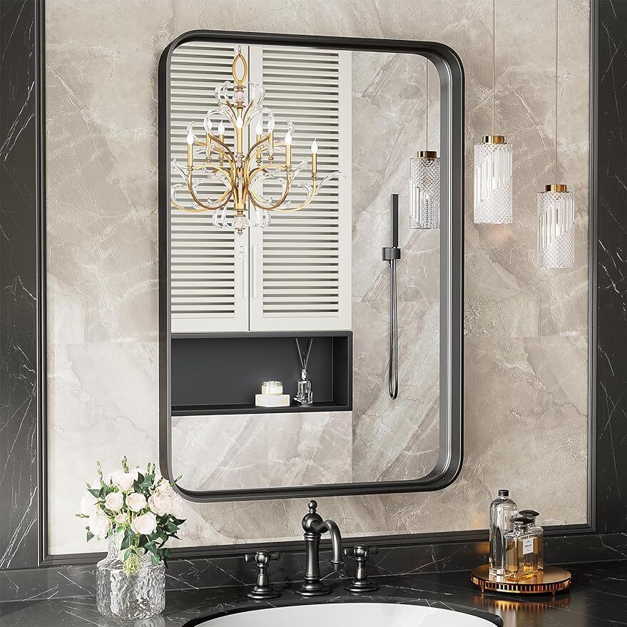 Wall Mounted Makeup Mirror with Black Framed for Vanity Bathroom Makeup Mirror